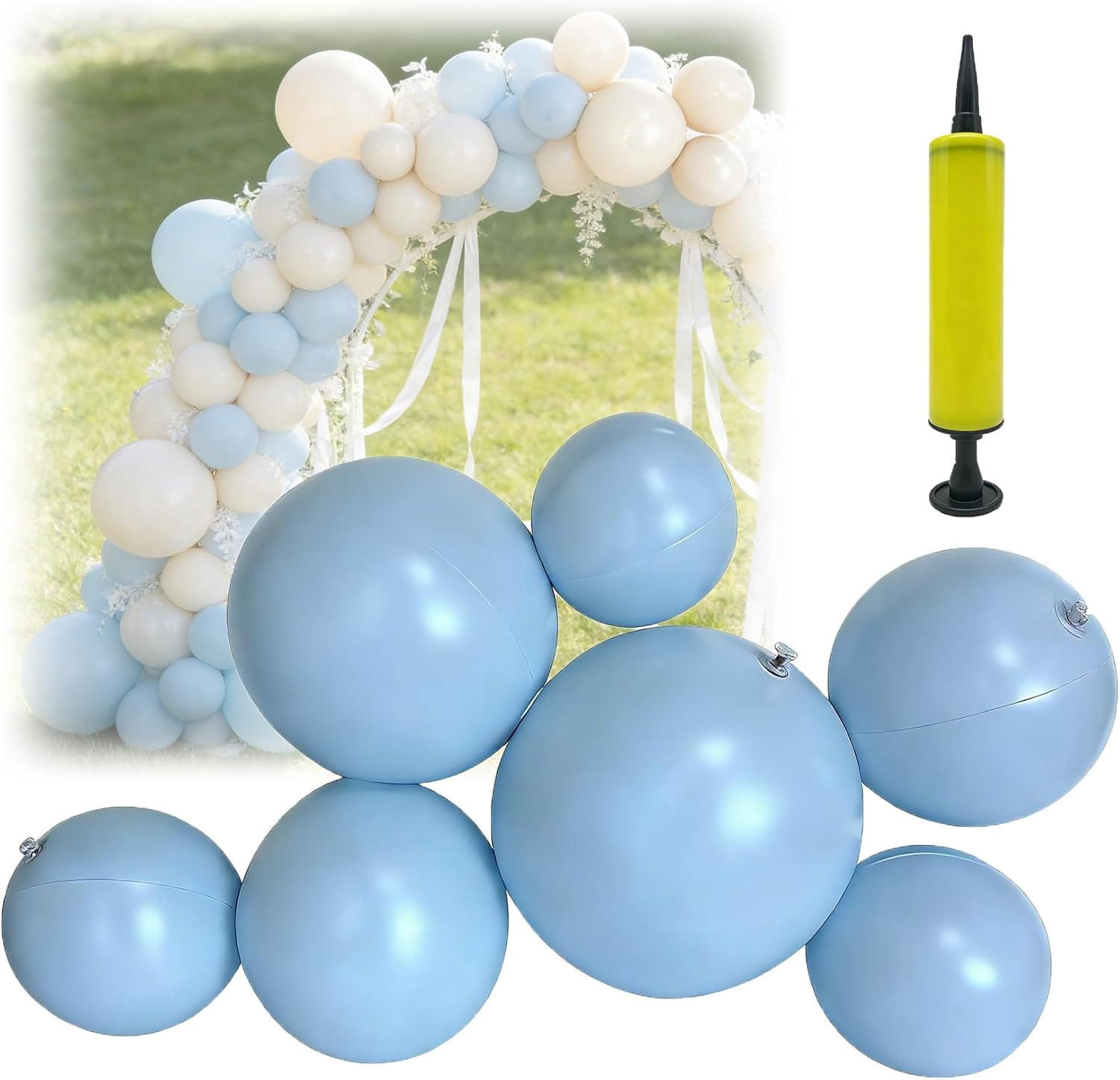 Reusable Inflatable Balloon Garland Arch Kit, 7 PCS Linked Pvc Balloons with Elastic Bands, Quick & Easy To Inflate And Set Up, for Birthdays, Weddings & Celebrations (Light Blue,1*Pcs)
