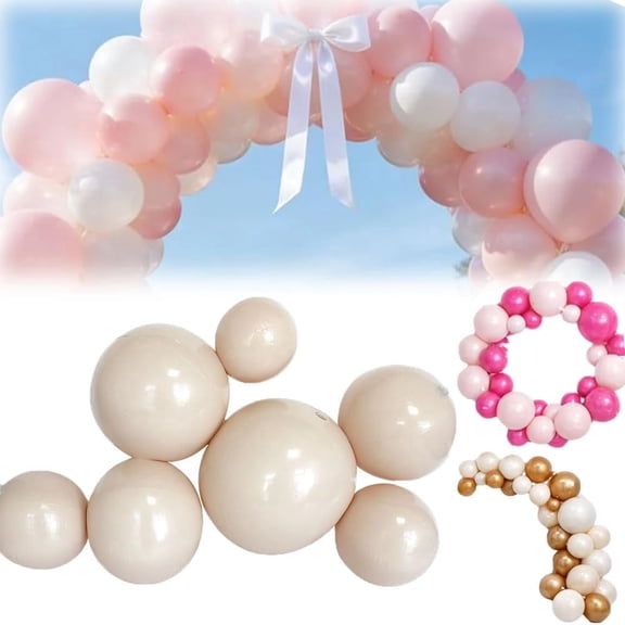Reusable Inflatable Balloon Garland Arch Kit, Reusable PVC Balloon Garlands, 3/7 Pcs Linked Pvc Balloons with Elastic Bands, Party Decoration for Birthdays, Weddings & Celebration (7 *Beige)