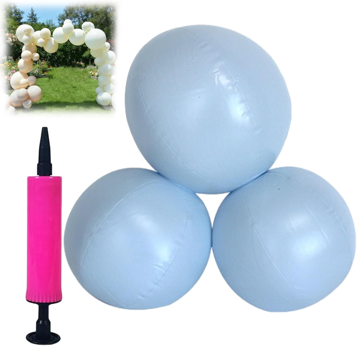 Reusable Inflatable Balloon Garland Arch Kit, Reusable PVC Balloons with Dual-inflation Control, One-Step, Effortless, Long-Lasting, Party Decoration for Birthdays, Weddings (Light Blue - 3Pcs)