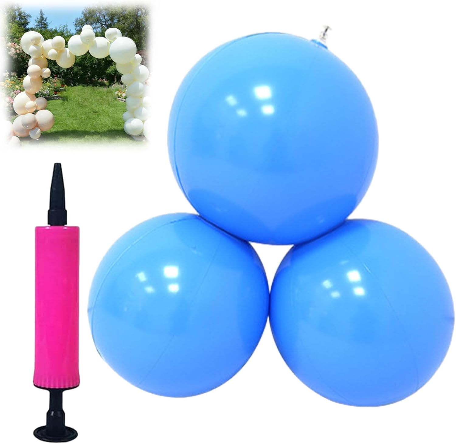 Reusable Inflatable Balloon Garland Arch Kit, Reusable PVC Balloons with Dual-inflation Control, One-Step, Effortless, Long-Lasting, Party Decoration for Birthdays, Weddings (Blue - 3Pcs)