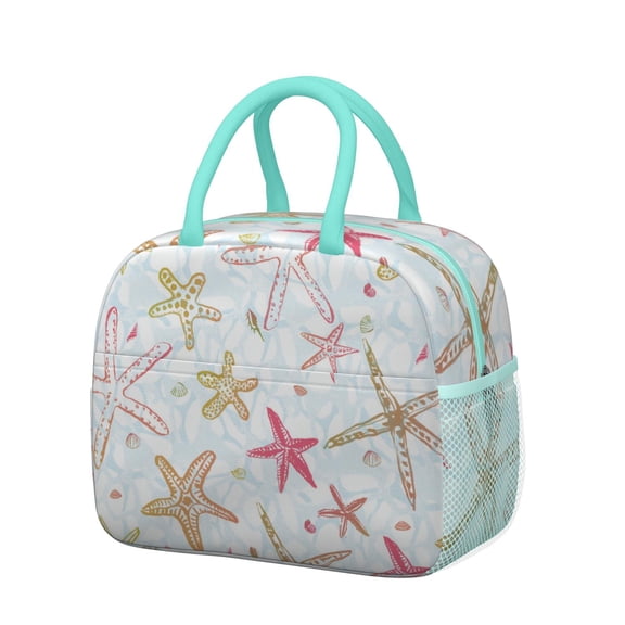 Reusable Insulated Lunch Bag Featuring Ocean Creatures and Vintage Nautical Anchor Print, Thermal Cooler Tote for Office Lunch and Weekend Travel