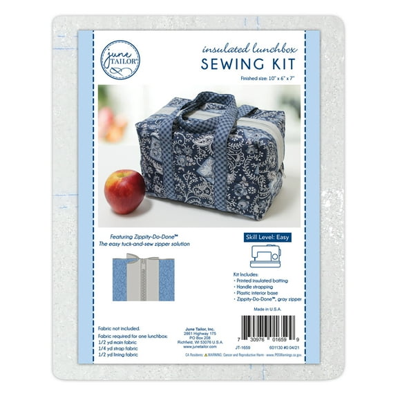 Reusable Insulated Lunch Bag Sewing Craft Kit with Gray Zipper, 10" x 6" x 7" by June Tailor