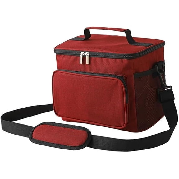 Reusable Insulated Lunch Bag for Men Women, Leakproof Cooler Tote Bag, Adult Lunch Bag with Adjustable Shoulder Strap for Work Picnic Hiking-Red