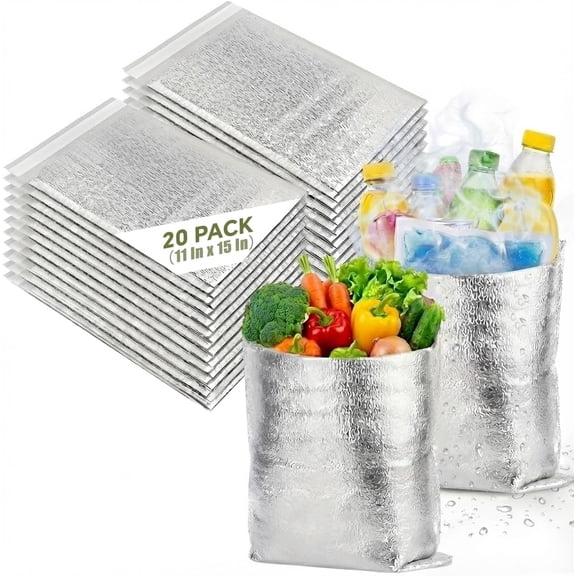 Reusable Insulation Bags Thermal Box Liners Metalized Box Liners Lunch Food Shopping Bag Insulated Lining Waterproof Insulation Package (20 Pack/ 11 In x 15 In)