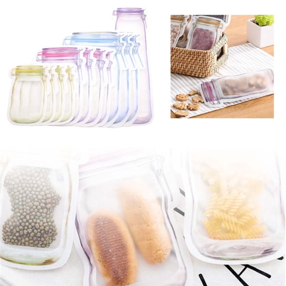 Reusable Jar Seal Bags Stand up Food Storage Pouches for Snack Travel ...