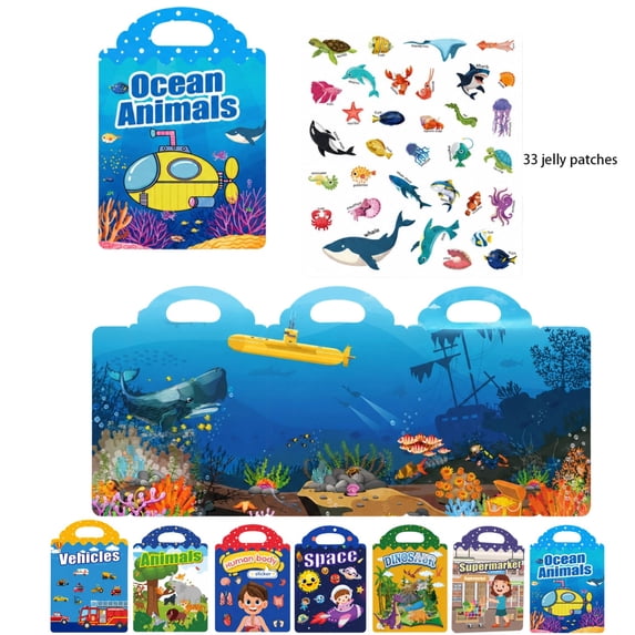 Reusable Jelly Scene Busy Book for Toddlers 1-3 Stickers for Kids Sticker Books Toddler Books Travel Toys Stickers for Toddlers 2-4 Years,D