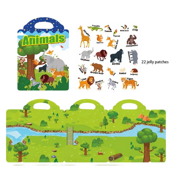 Reusable Jelly Scene Sticker Book Travel Toys Stickers for Kids Busy Book for Toddlers 1-3 Stickers for Toddlers 2-4 Years Toddler Books,B