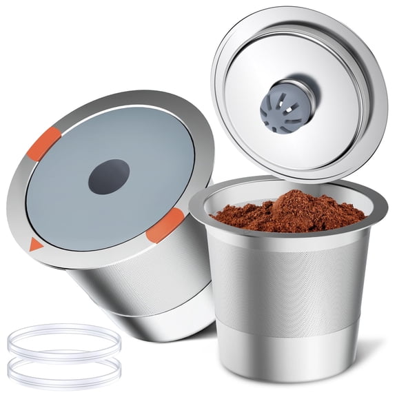 Reusable K Cups and Coffee Pods,Universal stainless steel k Cups for Keurig 2.0 and 1.0 Coffee Makers machine(2pack)