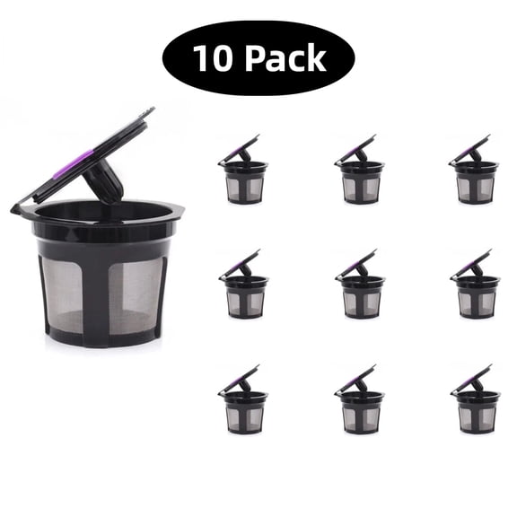 Reusable K Cups for Keurig, Universal Refillable Coffee Filters for Single Serve Coffee Maker, 10-Pack of Reusable Pods, Black