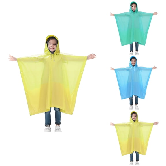Reusable Kids Rain Poncho with Hood and Button Closure, 2 Pack EVA Rain Coats for 6-13 Year Old Boys and Girls, All Seasons Outdoor Protection
