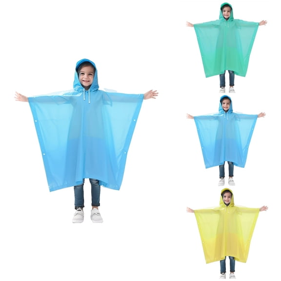 Reusable Kids Rain Poncho with Hood and Button Closure, 2 Pack EVA Rain Coats for 6-13 Year Old Boys and Girls, All Seasons Outdoor Protection