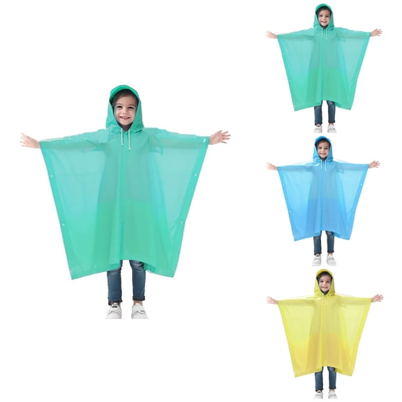 Reusable Kids Rain Poncho with Hood and Button Closure, 2 Pack EVA Rain Coats for 6-13 Year Old Boys and Girls, All Seasons Outdoor Protection