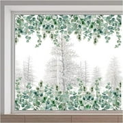 Reusable Large Size Spring Transparent Leaf Window Sticker Removable Static Cling Summer Double-Sided Green Leaves Decal Clings Static Non Adhesive Glass Door Covering Film for Home