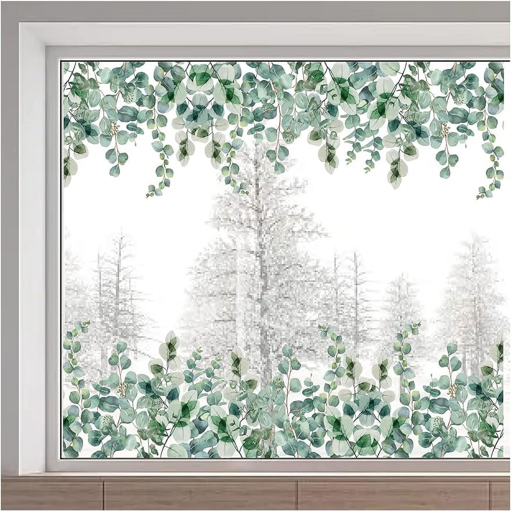 Reusable Large Size Spring Transparent Leaf Window Sticker Removable Static Cling Summer Double-Sided Green Leaves Decal Clings Static Non Adhesive Glass Door Covering Film for Home