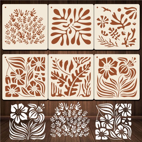 Reusable Leaf & Floral Stencil Kit for Painting, Canvas, Crafts & Home Decor 6 Pcs 6x6 Inches