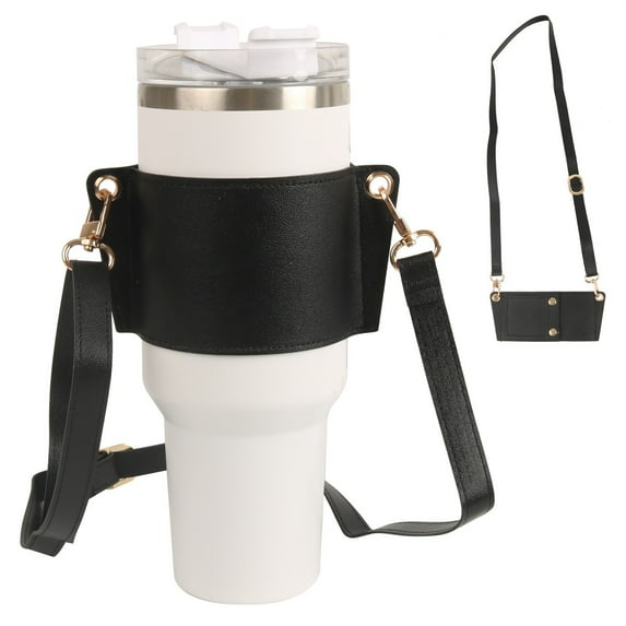 Reusable Leather Coffee Cup Holder with Adjustable Strap for 30oz and 40oz Tumblers – Versatile Drink Holder and Tote Bag Solution