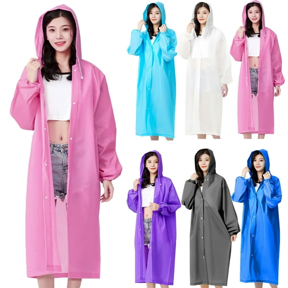 Reusable Lightweight Rain Coat Ponchos for Adults Women Men with Hood & Elastic Cuff Sleeves
