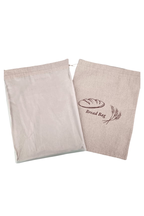 Reusable Linen Bread Bag With Plastic Liner For Homemade Sourdough Storage Drawstring Closure 15X11 Inch