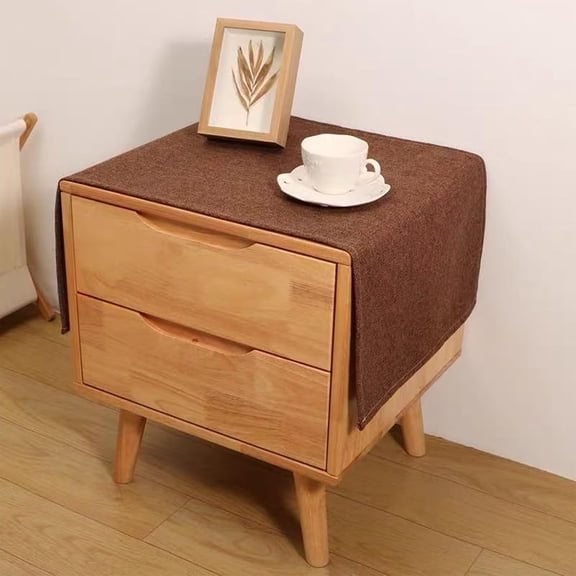 Reusable Linen Nightstand Cover, Small Table Cloth Dustcover for End Table and Dresser Top, Single Color Rectangle Tablecloth for Bedroom Home Decor (Brown)