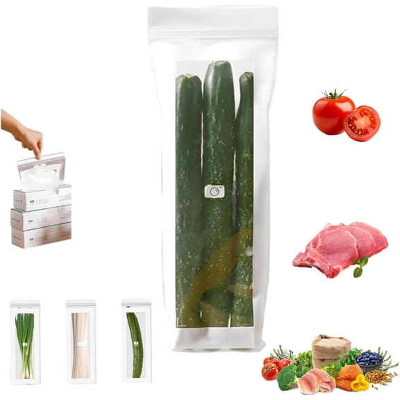 Reusable Long Food Storage Bags Set – 100PCS Double-Zip Freshness Bags, Food Grade Fresh-Keeping Bags, Double Seal Reusable Produce Bag, For Fruit Vegetable Refrigerator (30PC,Long)