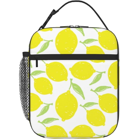 Reusable Lunch Bag Cartoon Lemon Painting Insulated Lunch Box Container Portable Cooler Thermal Lunch Tote Bag for Women Men Adult Work Office Picnic Travel Beach