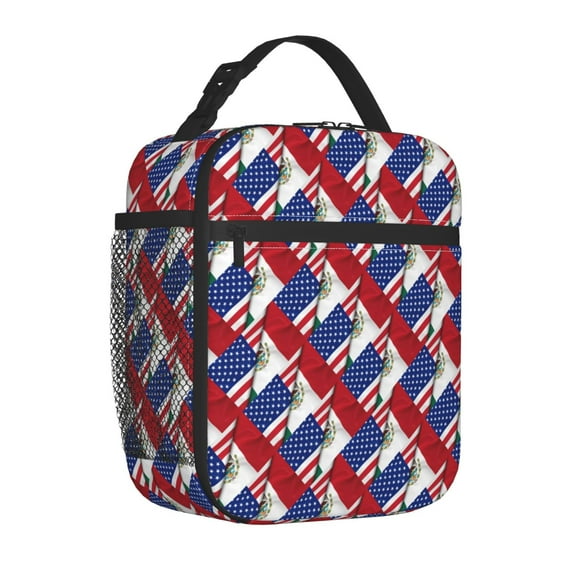 Reusable Lunch Bag Half Mexican Half America Small Lunch Box Insulated Portable for Men Women Work Picnic