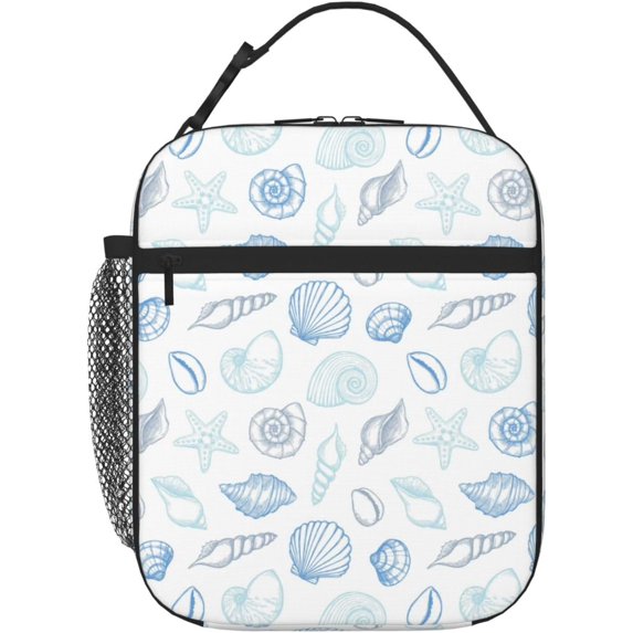 Reusable Lunch Bag Ocean Starfish Shell Print Insulated Lunch Box Container Portable Cooler Thermal Lunch Tote Bag for Women Men Adult Work Office Picnic Travel Beach