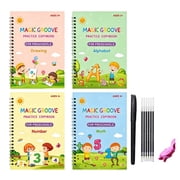Reusable Magic Practice Copybook, 4-Pack 5x7 Inch Groove Handwriting Aid, for Early Childhood Learning and Home Handwriting Practice, bldnkj