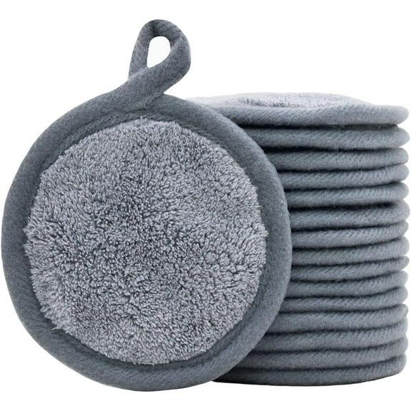 Reusable Makeup Remover Pads 16 Pack Microfiber Cleansing Facial Rounds Wipes Face, Eyes, Lips（3.5inch）