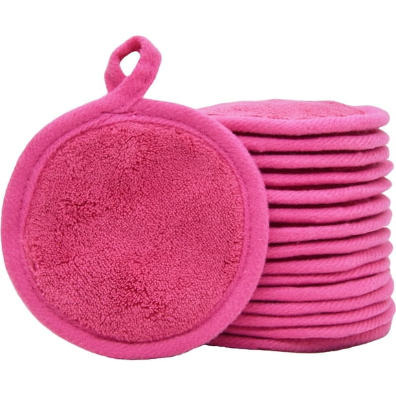 Reusable Makeup Remover Pads 16 Pack Microfiber Cleansing Facial Rounds Wipes Face, Eyes, Lips（3.5inch）