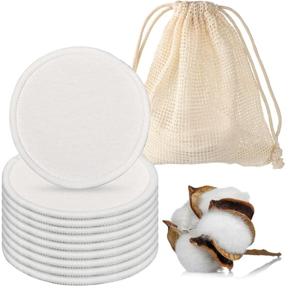 Reusable Makeup Remover Pads, Eco-Friendly Cotton & Bamboo Rounds for Toner & Exfoliants, Includes Washable Bag for Laundry & Storage, 10 Count
