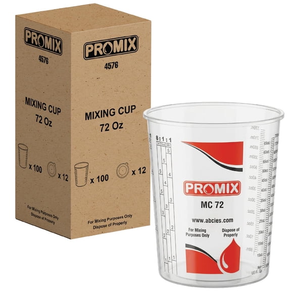 Reusable Measuring Cups Pack of 100 with 12 lids - Size 72 Ounce - Calibrated Mixing ratios on Side - (4576)