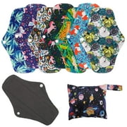Reusable Menstrual Pads 7 in 1,10in*7in,Bamboo Cloth Pads for Heavy Flow with Wet Bag,Large Sanitary Pads Set with Wings for Women,Washable Overnight Cloth Panty Liners Period Pads