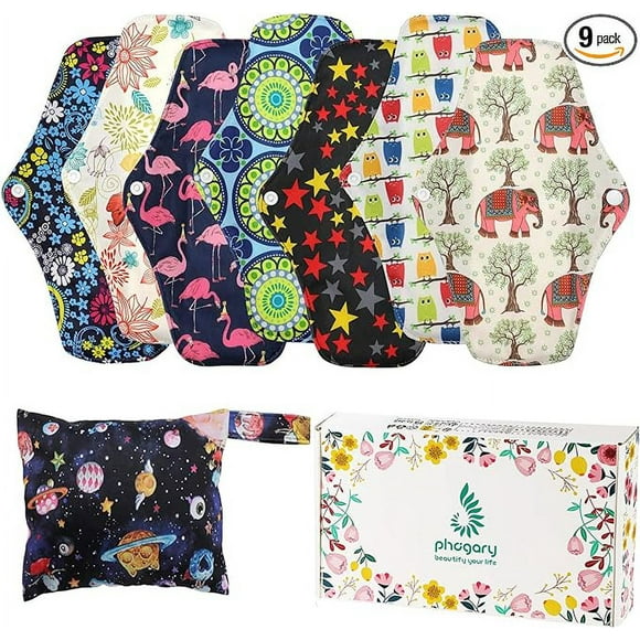 Reusable Menstrual Pads (7 in 1, 10in*7in), PHOGARY Bamboo Cloth Pads for Heavy Flow with Wet Bag, Large Sanitary Pads Set with Wings for Women, Washable Overnight Cloth Panty Liners Period Pads