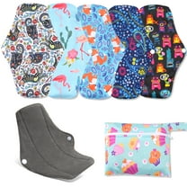 Reusable Menstrual Pads,Bamboo Cloth Pads for Heavy Flow with Wet Bag,Sanitary Pads Set with Wings for Women,Washable Overnight Cloth Panty Liners Period Pads (6 in 1,10“ 4 Layers)