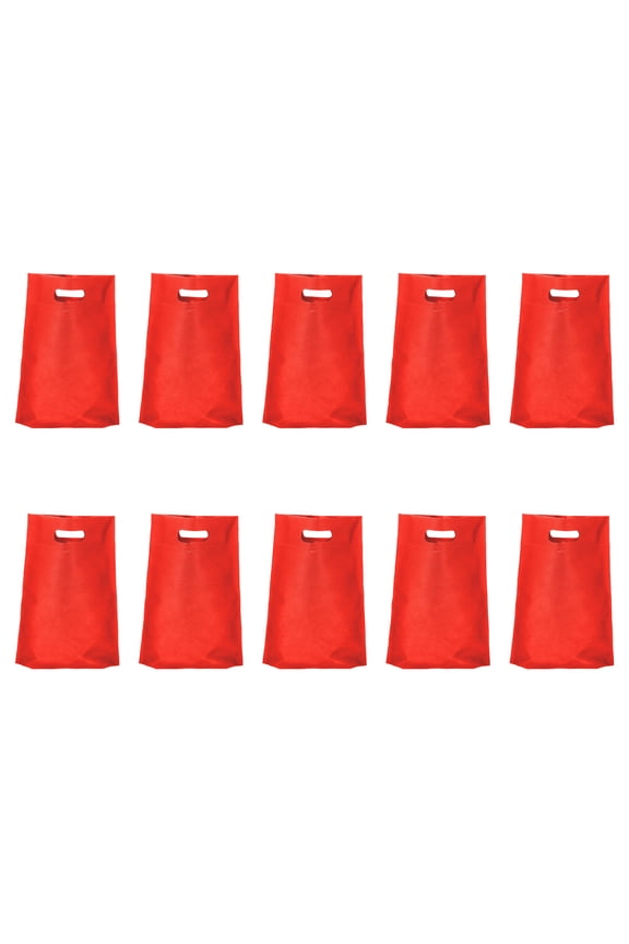 Reusable Merchandise Tote Bag- 10 Pack - Customizable Text Logo - Recyclable Plastic Grocery Bags - - Red