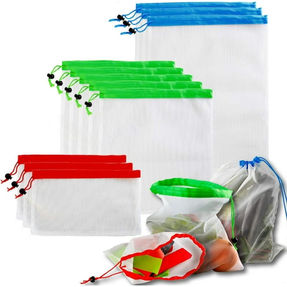 Reusable Mesh Produce Bags,Premium Lightweight Washable Eco Friendly Bags for Grocery Shopping Storage, Fruit, Vegetable, and Toys (Set of 12 PCS)