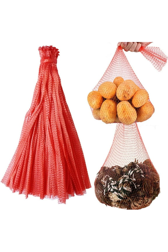 Reusable Mesh Produce Bags for Seafood Boil & Vegetable Storage  24 Inch Durable Net Bags for Crab, Clam, Crawfish Cooking, Onion, Potato, Fruit Packaging (100 Pack - Red)
