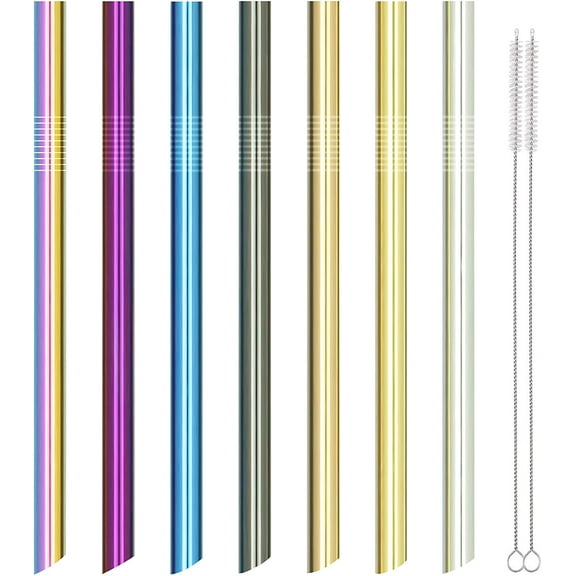 Reusable Metal Boba Smoothies Drinking Straws 0.5''Extra Wide for Bubble Tea Milkshakes Jumbo Drinks 7 PCS