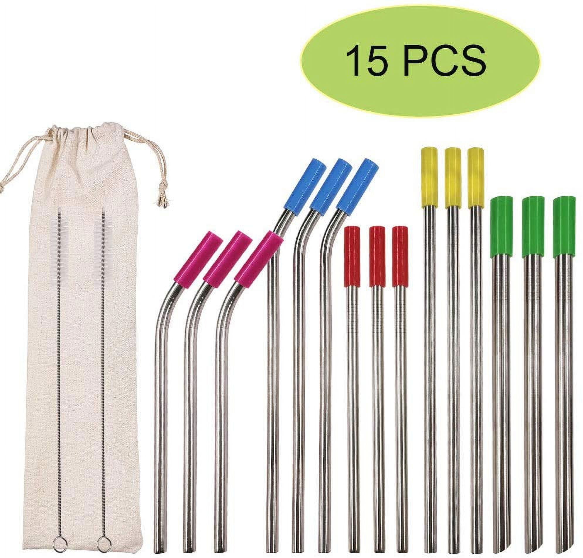 Reusable Metal Boba Straws Portable 15 PCs Stainless Steel Straws with