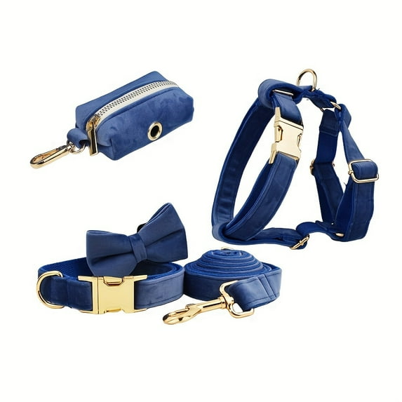 5pcs/set NEWKBO Personalized Soft Velvet Dog Collar and Leash Set with Gentle Design Bow Harness Poop Bag Holder - Engraved Custom Name and Phone Number Walking Supplies for Pets Outdoo