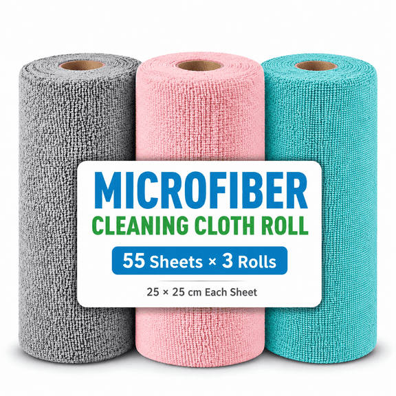 Reusable Microfiber Cleaning Cloth Roll, 3 Rolls 55 Sheets Each, Microfiber Towels on a Roll, Multipurpose Cleaning Cloths for Kitchen, Glass, Mirror, Car, Countertop, Bathroom and Home
