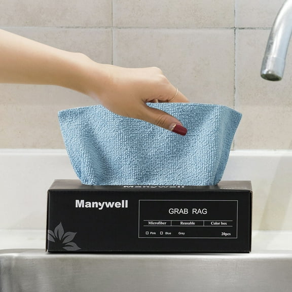 Reusable Microfiber Cleaning Cloths, Pack of 20 Premium Polishing Dusting Wipes, Streak Free Absorbent Multi Surface Rag Towels, Dispenser Box Kitchen Industrial Car Wash Towels