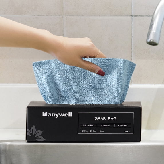 Reusable Microfiber Cleaning Cloths, Pack of 20 Premium Polishing Dusting Wipes, Streak Free Absorbent Multi Surface Rag Towels, Dispenser Box Kitchen Industrial Car Wash Towels