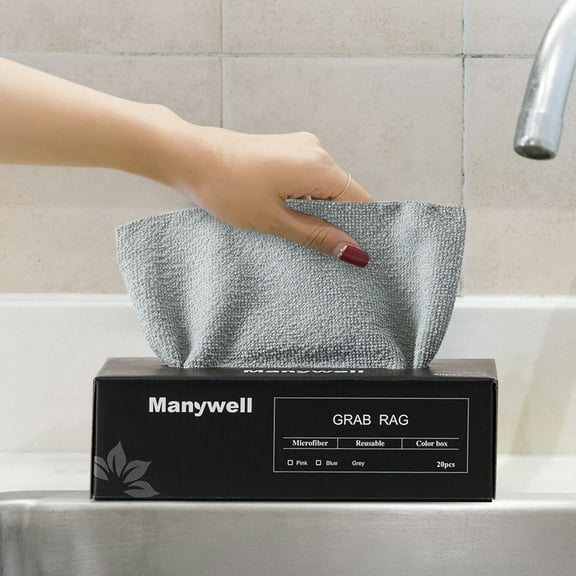 Reusable Microfiber Cleaning Wipes W/ Dispenser Box,20-Pack Super Absorbent Streak-Free Cloths Remove Dirt Grease Oil Smudges,Scratch-Free Detailing for Home Vehicle Kitchen Bathroom Surfaces-Gray