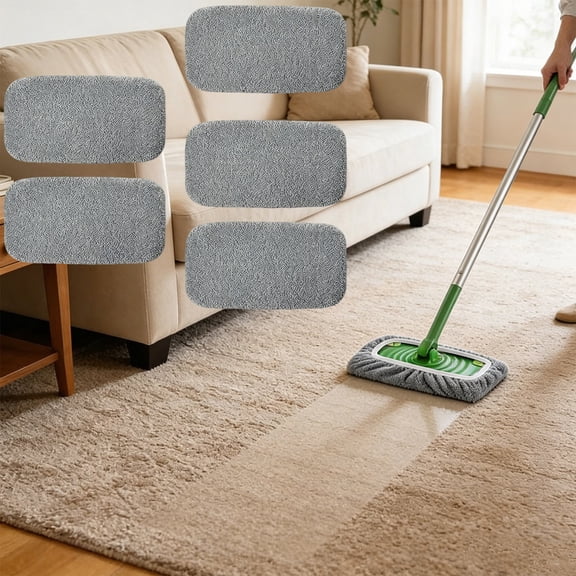 Reusable Microfiber Mop Pad Refill, 5 Pack 10x4.53in Wet Dry Cleaning Pad, Washable Replacement Flat Mop Head Refill, Floor Cleaning Cloth for Flat Mop Floor Household Kitchen Cleaning