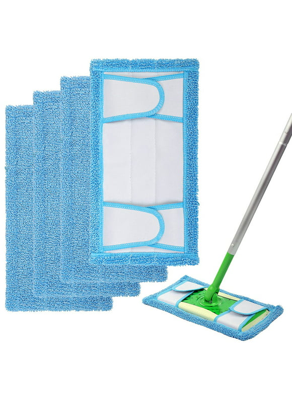 Reusable Microfiber Mop Pads for Swiffer Sweeper & All 10-12 Inch Flat Mop, Upgraded Wet Dry Cleaning Pads for All Hard-Floor, Reusable & Washable Sweeper Refills (4 Pack)