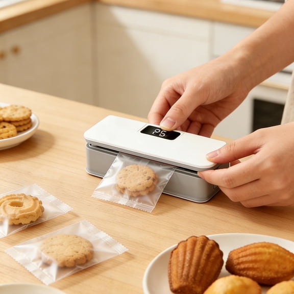 Reusable Mini Bag Sealer with LED Display, Portable Handheld Heat Sealer for Plastic Snack Coffee Bags, USB Rechargeable Food Storage Sealer for Kitchen