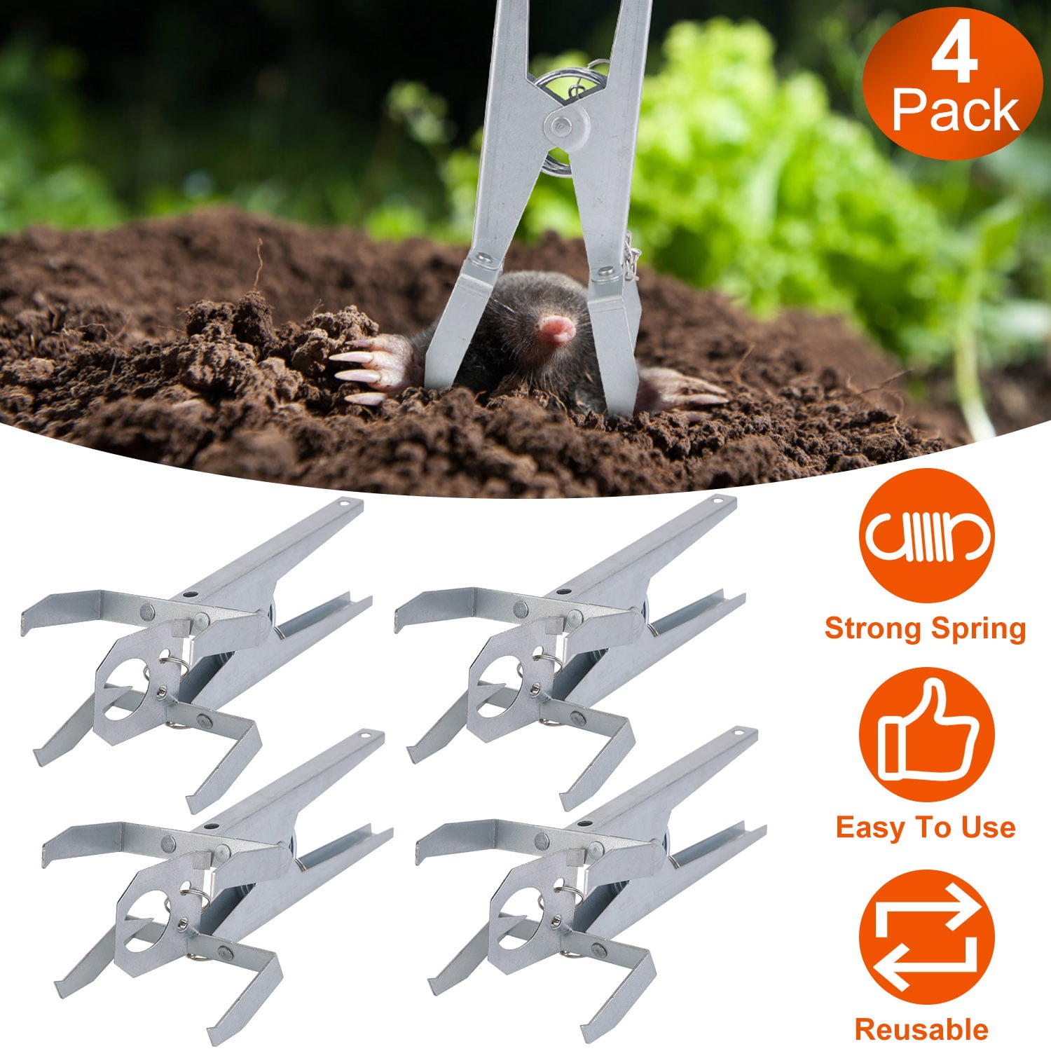 Reusable Mole Traps, iMounTEK 4Pack Easy Setup Scissor Traps Pest Control Traps for Gardens