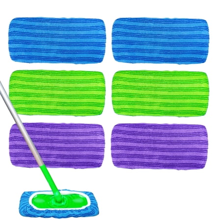Reusable Mop Pads Compatible with SwifferSweeper, 6 Pack Wet and Dry Flat mop Cover, Washable Wet Pads Refill for Surface/Hardwood Floor Cleaning (Mop is Not Included)